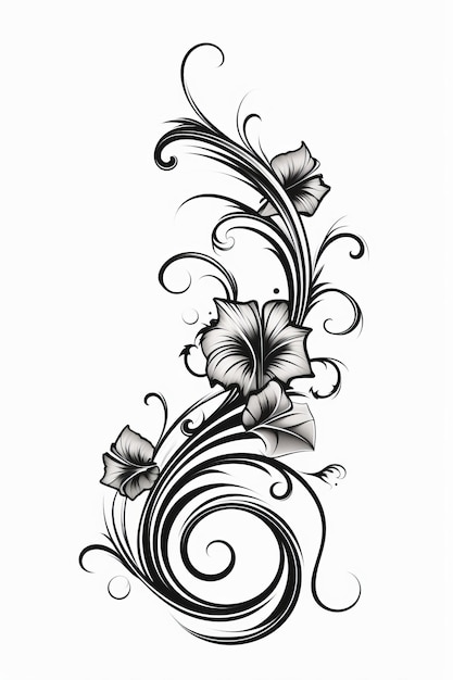 Photo a black and white floral design on a white background