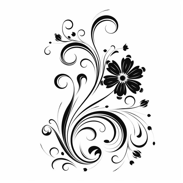 a black and white floral design with butterflies and swirls generative ai