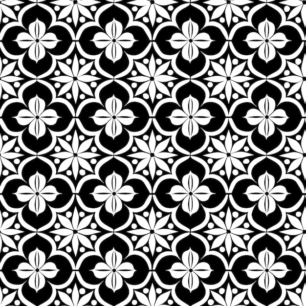 花の模様が描かれた白黒の花柄