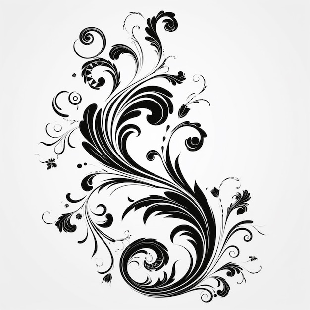 A black and white floral design with swirls and flowers generative ai