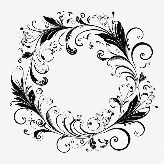 A black and white floral design with swirls and leaves generative ai