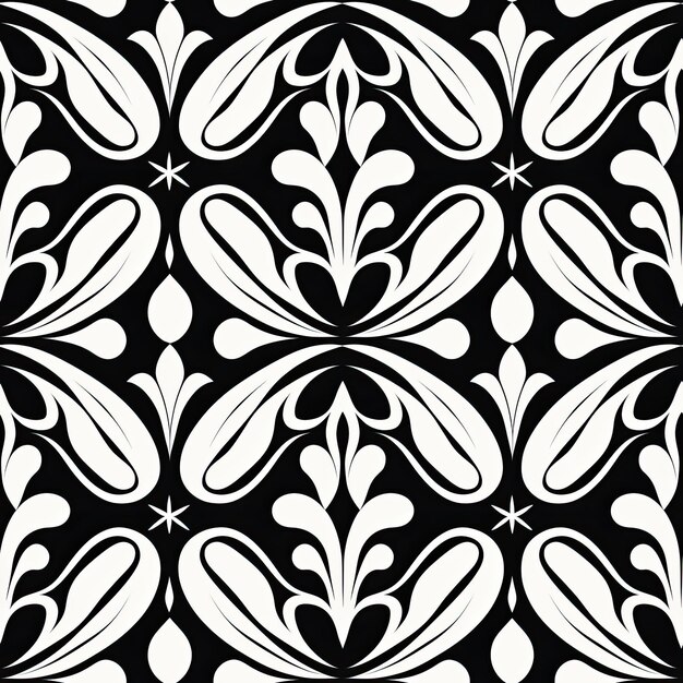 Photo a black and white floral design with a white flower on a black background