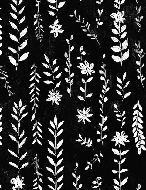 black and white floral fabric with white flowers on a black background