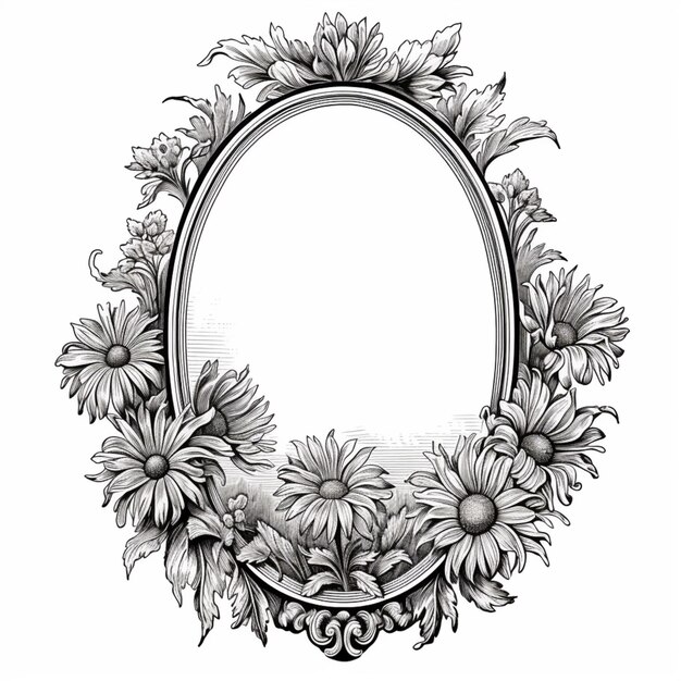 Photo a black and white floral frame generative ai