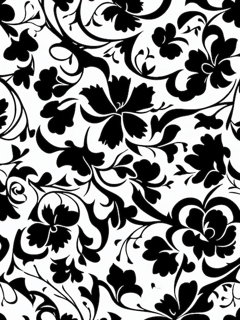 Photo black and white floral pattern background flowers