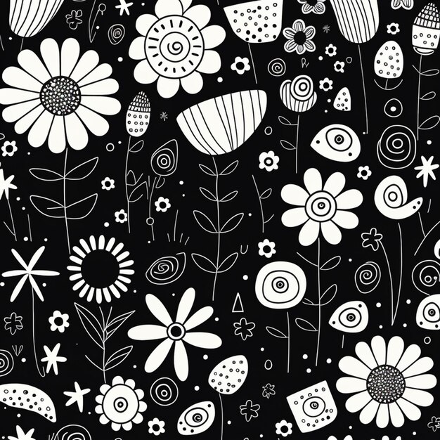 a black and white floral pattern with butterflies and flowers generative ai