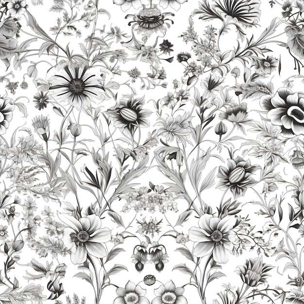 A black and white floral pattern with a butterfly on the top.