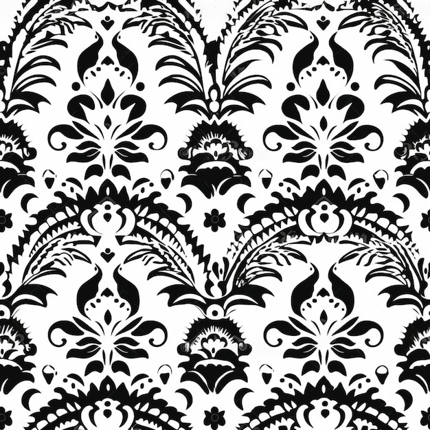 Photo a black and white floral pattern with a large flower generative ai