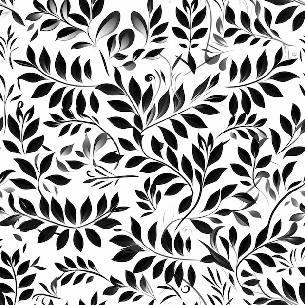 a black and white floral pattern with leaves and berries generative ai