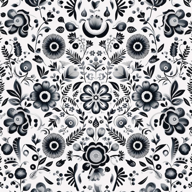 Foto a black and white floral pattern with a lot of flowers generative ai