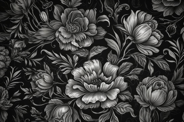 Black and white floral wall art Generative AI