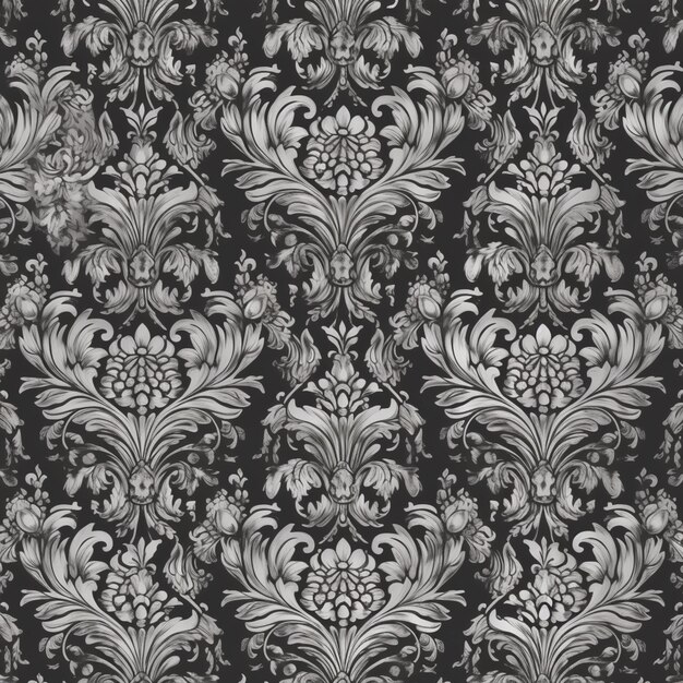 Photo a black and white floral wallpaper with a large pattern generative ai