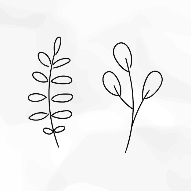 Black and White Flower and Leaves Doodles Lineart