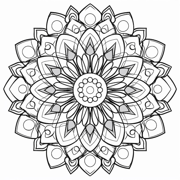 a black and white flower with a large center on a white background generative ai