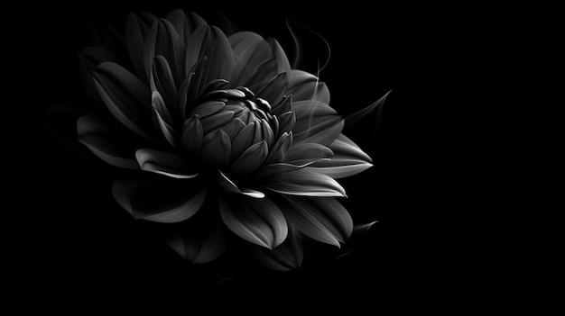 Photo black and white flower with a leaf on it