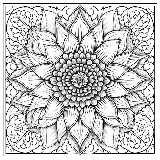 A black and white flower with leaves and leaves on it generative ai