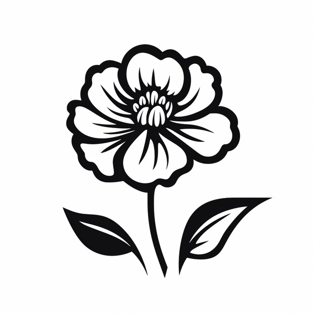 a black and white flower with leaves on a white background generative ai