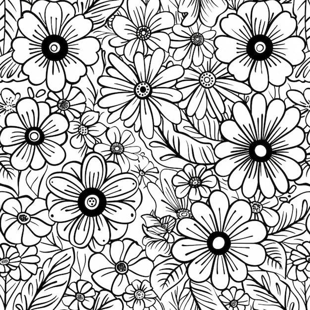 black and white flowers on a black background