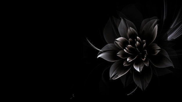 黒の背景に黒と白の花