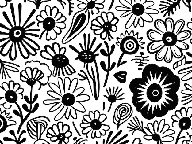 Foto disegno del modello di fiori in bianco e nero