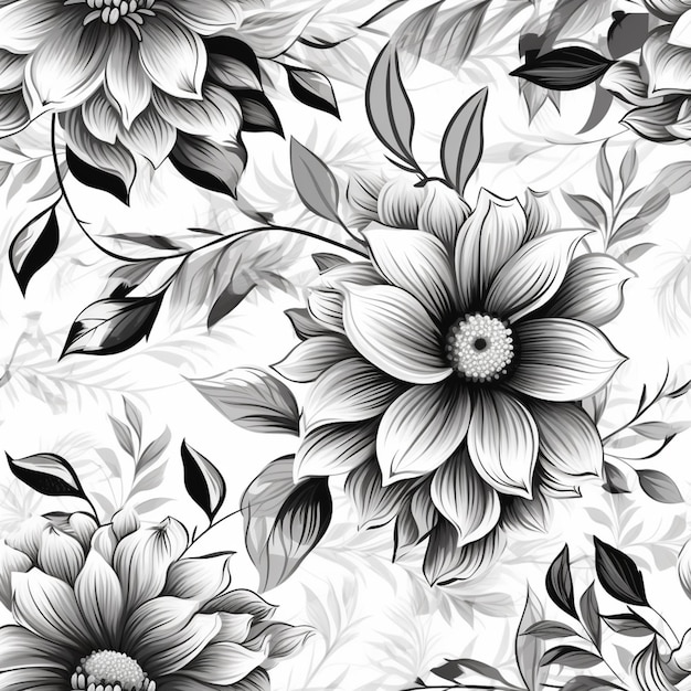 Black and white flowers on a white background.