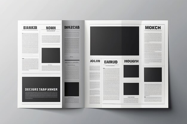 Black and white folded newspaper mockup Blank background for news page template