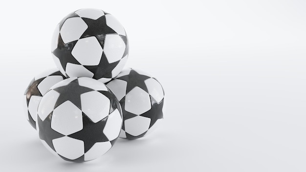 Черно-белый футбольный мяч на белом фоне 3D рендеринг