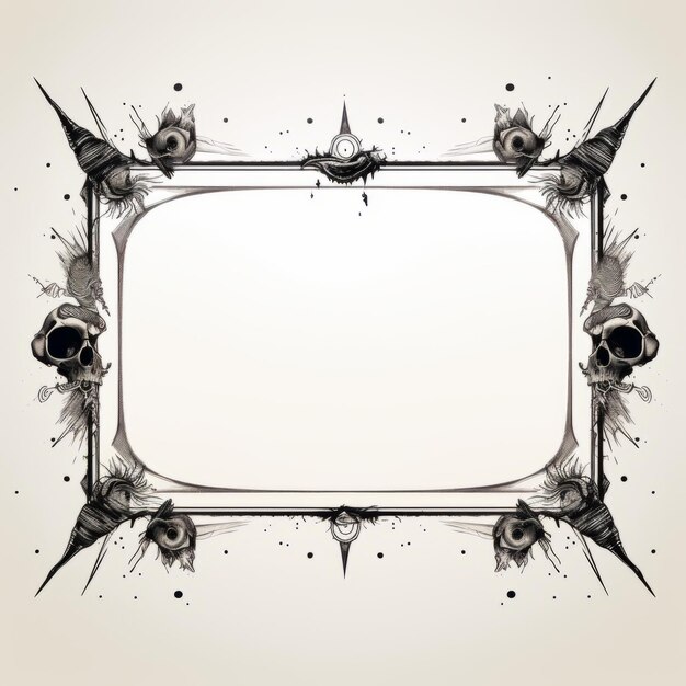 Photo a black and white frame with skulls and flowers