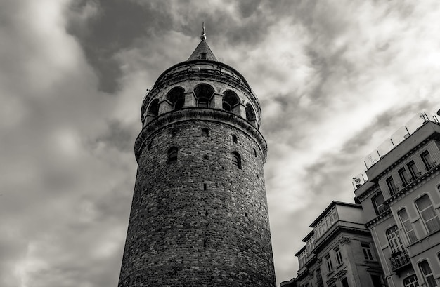 Black and White Galata Tower in Istanbul Turkey