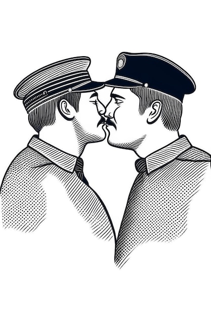 Черно-белая геометрическая иллюстрация гей-гомосексуальной пары, целующейся в рамках концепции любви ЛГТБ
