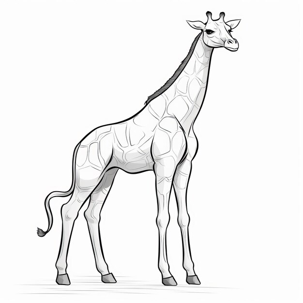 Black And White Giraffe Cartoon Drawing With Zbrush Style