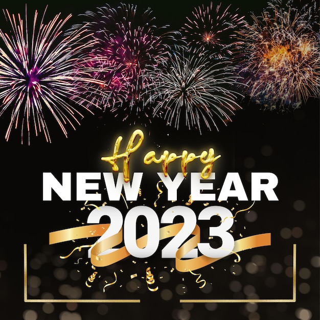 Black White Gold Modern Happy New Year Facebook Post 1