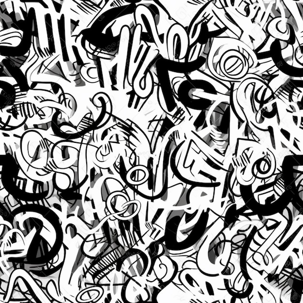 Black and white graffiti on a white background.