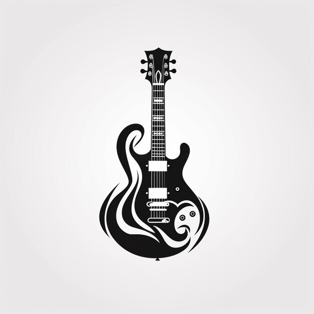 a black and white guitar with a swirly neck and neck generative ai