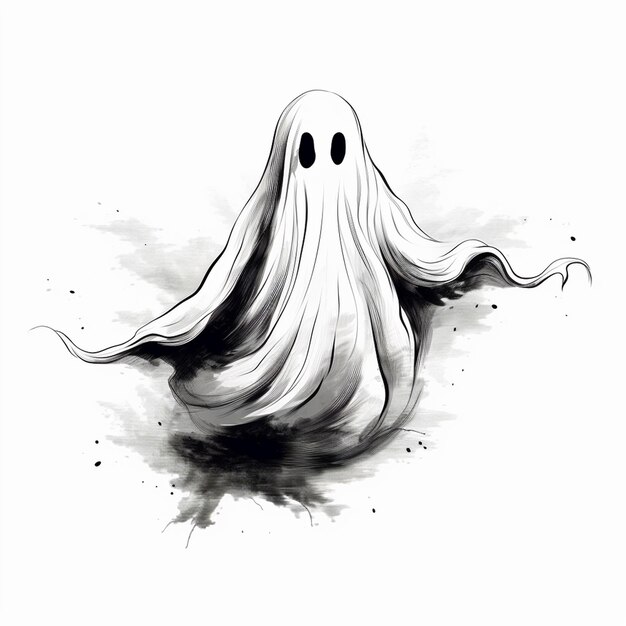 Photo black and white halloween ghost drawing