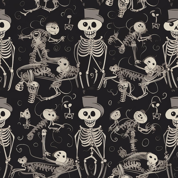 A black and white halloween skeleton pattern.