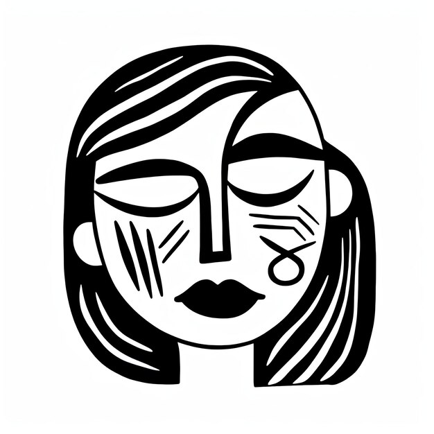 Photo a black and white hand drawing of a womans face with eyes closed in the style of abstract