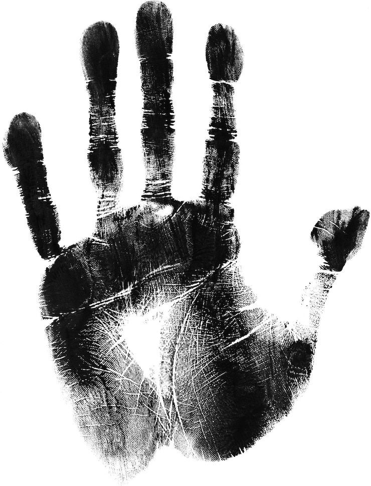 Photo a black and white hand print with the word hand on it.