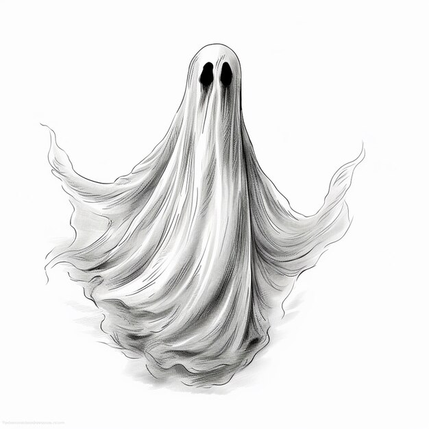 Photo black and white handdrawn halloween ghost