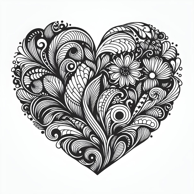 black and white heart with flowers