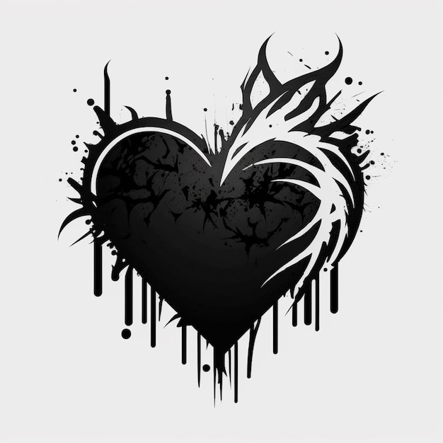 A black and white heart with splats and paint splatters generative ai