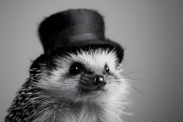 Black and White Hedgehog in Top Hat