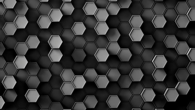 Photo black and white hexagons desktop background, isometric pattern infographics, 3d illustration.