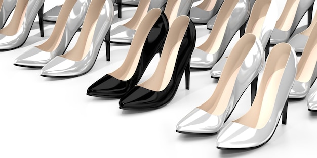 Black and white high heel shoes isolated on white background