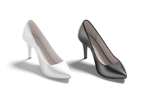 Black and white high heels shoes. Elegance female footgear model. Style slingbacks spring season.