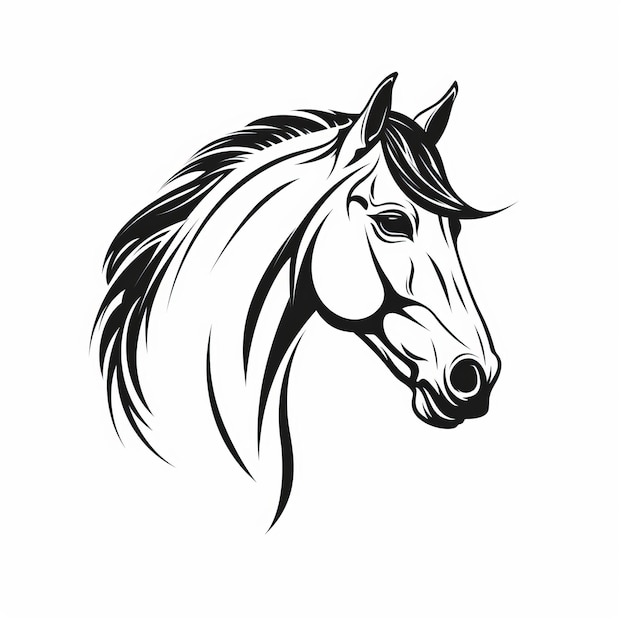 白い背景に黒と白の馬の頭のグラフィック