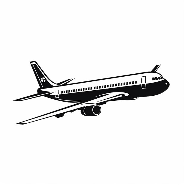 a black and white icon of a modern airplane no shadow