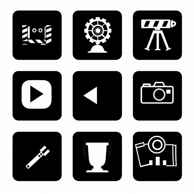 a black and white icons with a camera and a camera on it