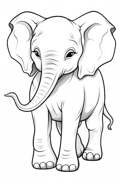 Photo black and white illustration of animals cartoon page coloring page for kids and adults