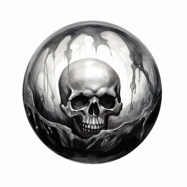 Photo black and white illustration of a beautiful gothic skull in a crystal ball